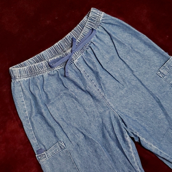 Vintage Basic Editions Capri Elastic Waist Crop Cargo Jean Drawstring Pants - Picture 3 of 7